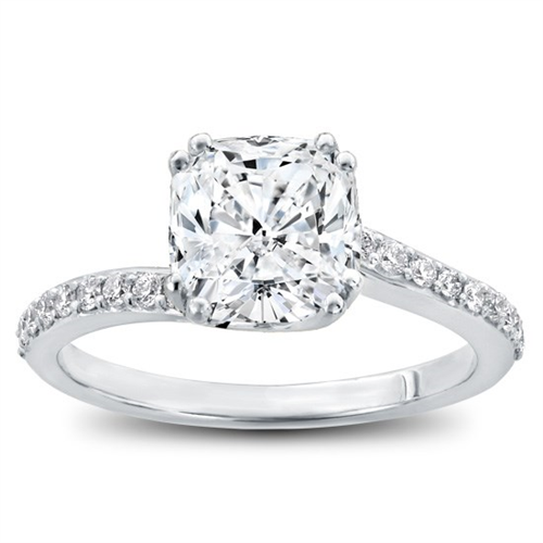 Pave Diamond Swirl Engagement Ring with Cushion Cut Center Diamond