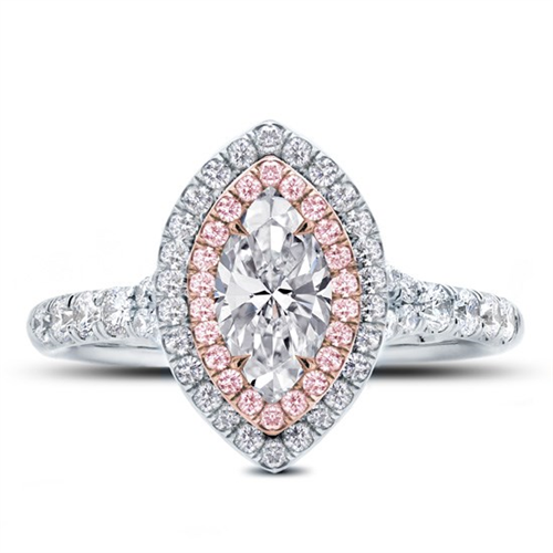 Rose and White Split Shank Halo with Marquise Center Diamond