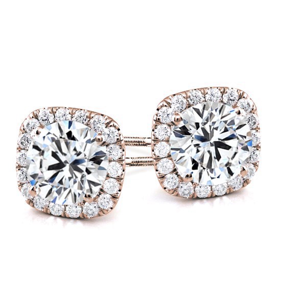 JeenMata 1 Carat Cushion Cut Moissanite Solitaire Stud Earrings In 18K Rose  Gold Plating Over Silver - Walmart.com