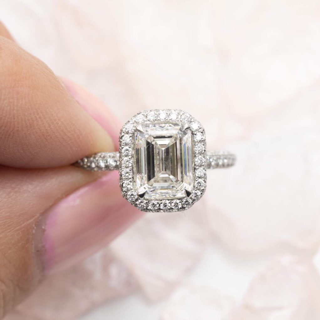 emerald halo engagement ring
