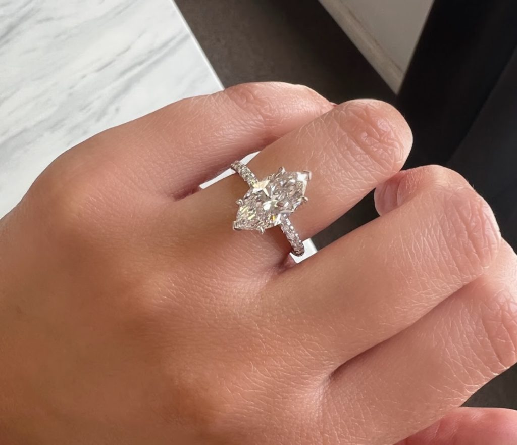 Marquise Diamond Engagement ring, with eternity band on hand 