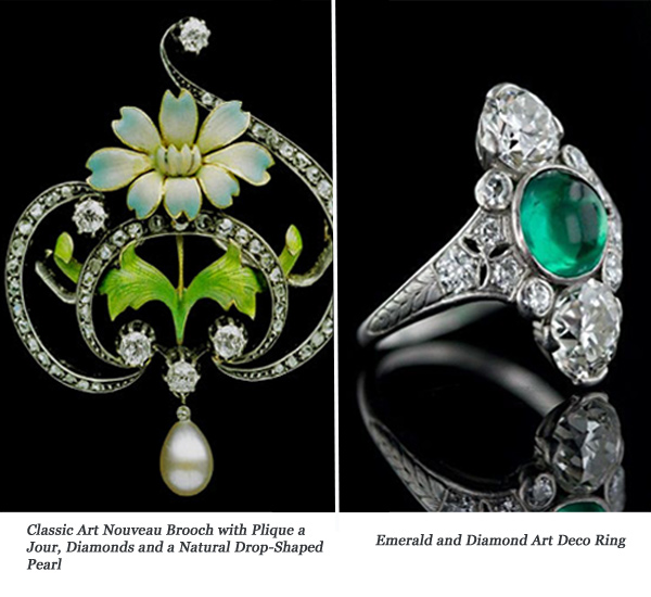Art Nouveau and Art Deco Jewelry Examples, Images Courtesy of Lang Antiques & Alson Jewelers