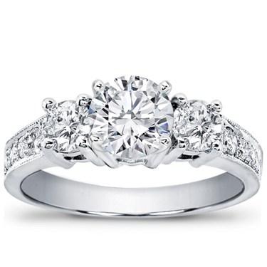 3-Stone Diamond Engagement Ring with Pave Accents by Adiamor