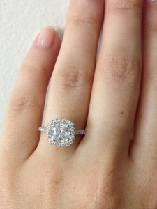 Diamond Halo Engagement Ring with a Cushion Cut Diamond