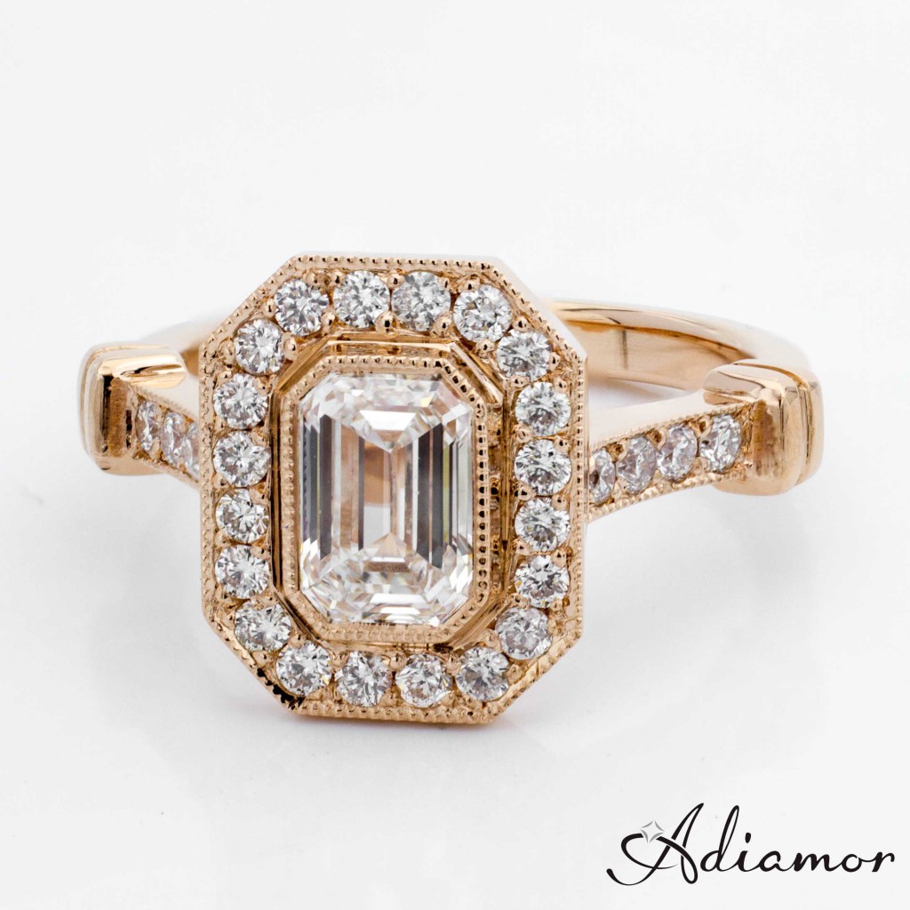 Custom Rose Gold Emerald Cut Diamond Engagement Ring