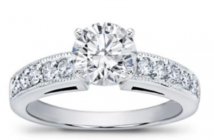 petite milgrain pave engagement ring