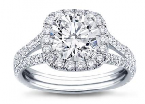 Split Shank Halo Setting For Cushion Cut Diamond 14K White Gold