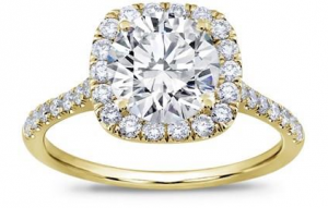 French Cut Cushion Halo Setting 18K Yellow Gold