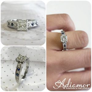 milgrain and pave sapphire engagement ring