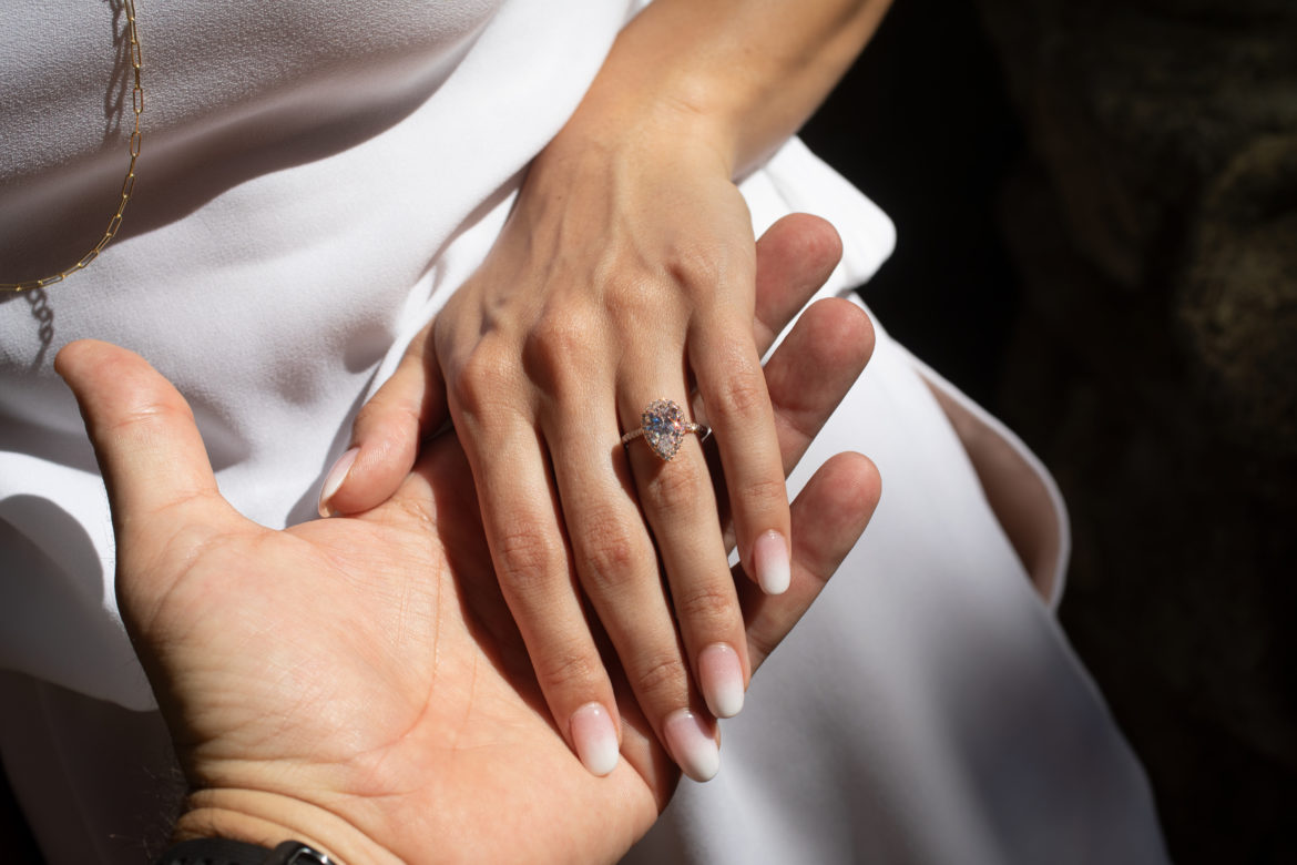 Beautiful Pear-Shaped diamond on hand